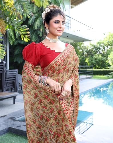 Image of Yashika Women's Georgette Saree with Lace Border |Solid Digital Printed Saree for Women