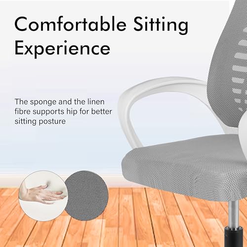 Image of Casa Copenhagen,Mesh Office Desk Chair,Rocking Ergonomic Computer Chair Adjustable High with Headrest and Comfortable Armrest Swivel- Grey Milanage & White Handle