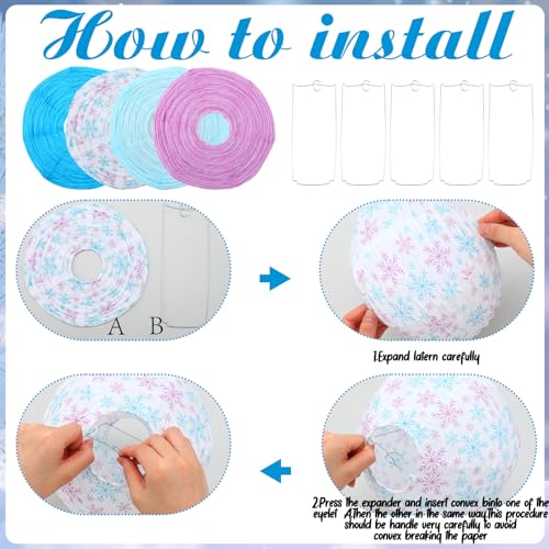 MotiMind 12 Pcs Snowflake Themed Hanging Paper Lanterns Winter Party Round Lantern Decorations Snowflake Birthday Party Baby Shower Home Decor Supplies by MotiMind - Image 3