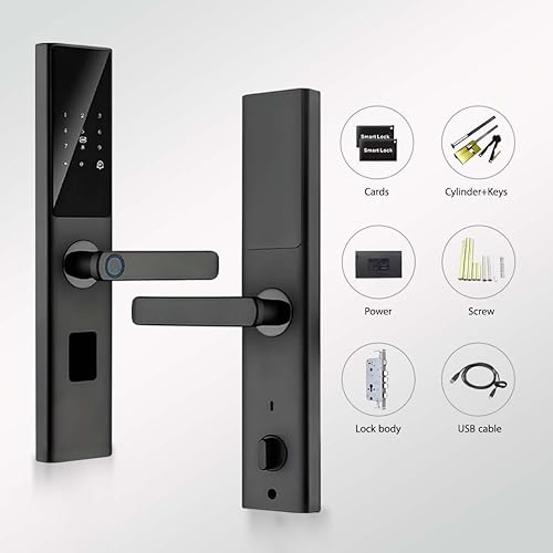 Miniatura 6 de Cerradura de puerta inteligente  Entrada sin llave 5 en 1 - Huella digital, código de acceso, tarjeta IC y llave mecánica  Control de aplicación