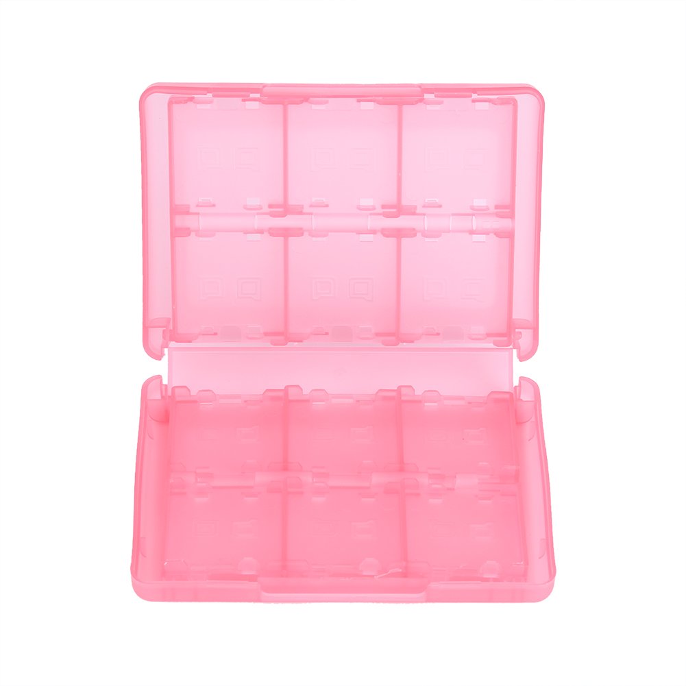 VIFER 28 en 1 Jeu Carte Mémoire Étui PP en Plastique Carte Cartouche Boîte de Rangement pour 3DS DSL DSI LL(Rose)