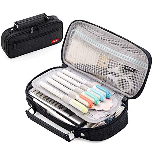 Preisvergleich Produktbild Kinkei Großes Federmäppchen Bürobedarf Multifunktions-Federmäppchen Leinwand Schreibwaren Retro Stifte Box Handtasche Schwarz