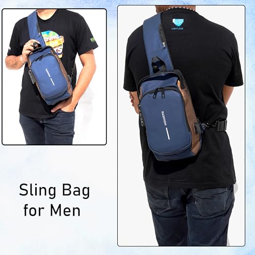 Image of DAHSHA Sling Bag for Men Stylish Crossbody Backpack for Men & Women, Anti-Theft Chest Bag with USB Charging Port, Messenger Bags, Casual Shoulder Bag (17 x 9 x 32 Cm)