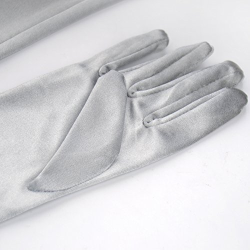 JISEN Lady Formal Bridal Satin Banquet Party Wedding Gloves Gift Long 22" (Grey) - Thumbnail 4