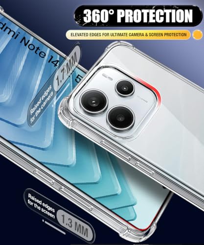 Image of WOW IMAGINE Ultra-Hybrid Crystal Clear Back Case for Redmi Note 14 SE 5G | Redmi Note 14 5G | Shockproof Design | Camera Protection Bump | Hard Mobile Back Cover with Cushioned Edges - Transparent