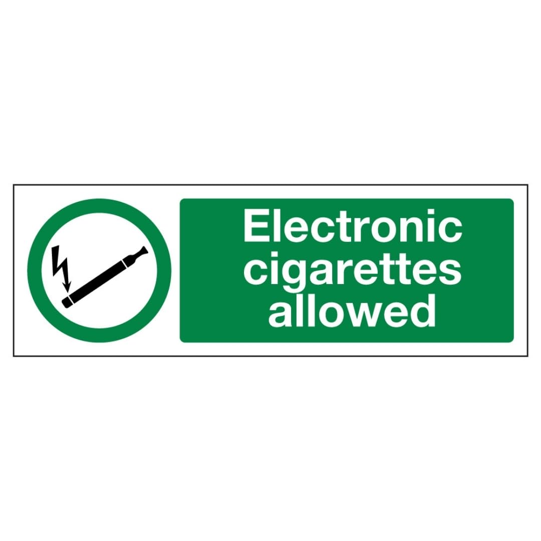 V Safety Electronic Cigarettes Allowed 300 x 100 mm - 2mm Super-Tough Rigid Plastic Safety Sign