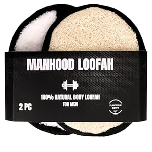 Rugged Natural Shower Loofah for Men – Tough Eco-Friendly Exfoliating Body Scrubbers, Durable & Gentle Terry Towel Cloth pad for Manly Skin Care – Lufas, Luffa, Loufas Sponges