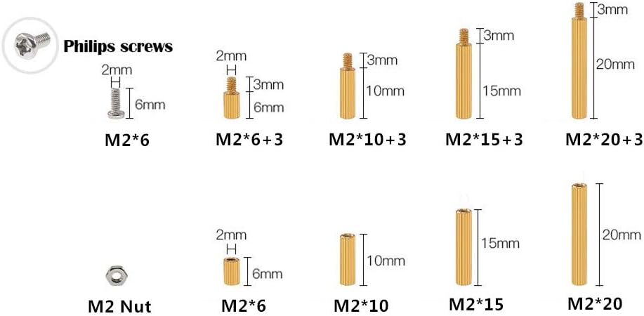320pcs M2 Male-Female Brass Spacer Standoff&Stainless Steel Screw Nut Assortment Kit