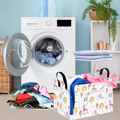Image of Gift Toy Storage Basket for Girls and Boys, Storage Organizer for Nursery Hamper Home Bedroom Laundry Hamper Shelf Easter Baskets (Pink Zoo)