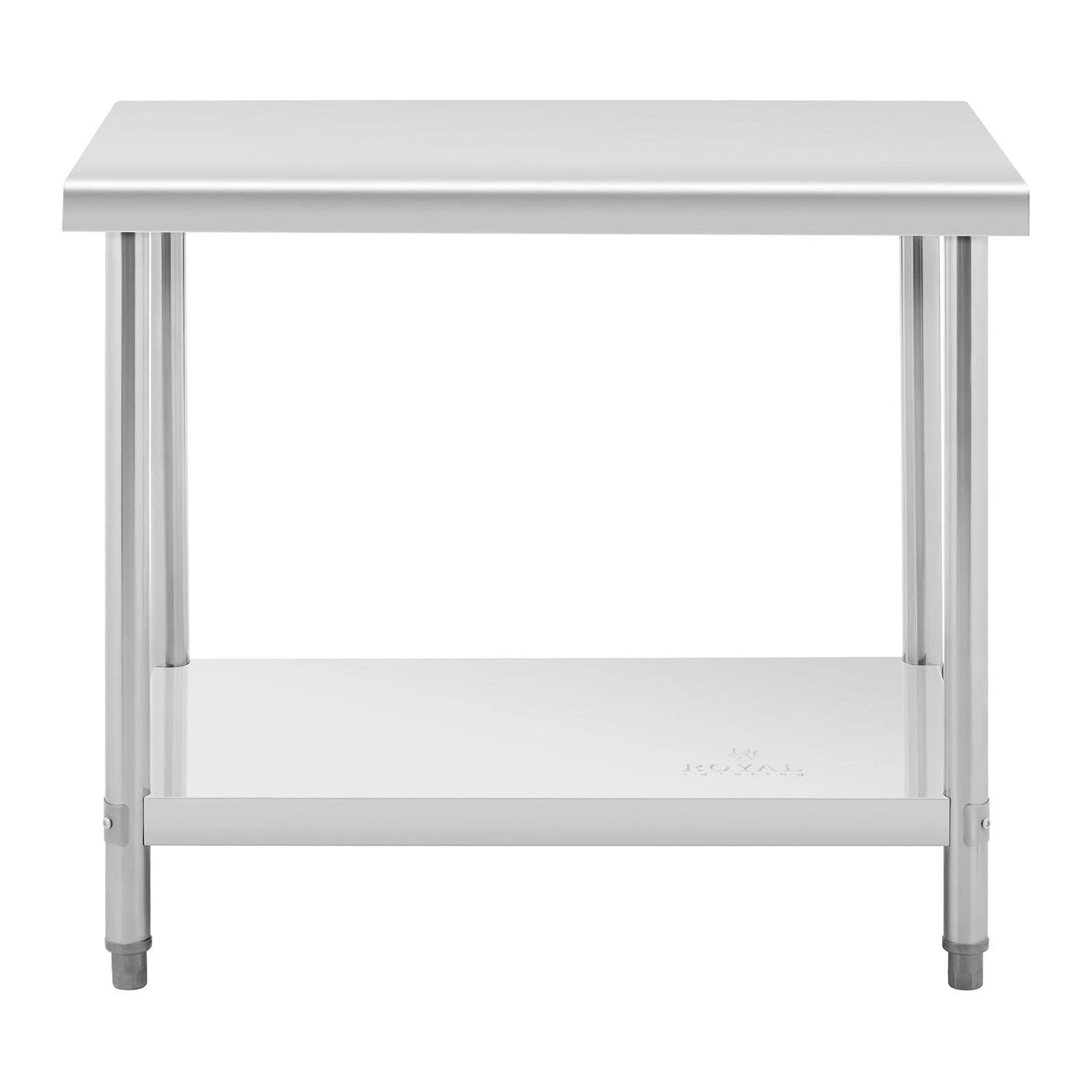 Royal Catering RCAT-100/70 Tavolo da Lavoro Piano di Lavoro per Cucina (100 x 70 cm, Carico max. 400kg, lastra HDF, Piedini regolabili, Acciaio inox)