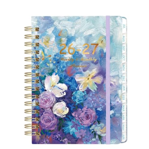 Planner Notebook, 140 Pages A5 Size 100Gsm Thick Paper Agenda, Aesthetic Floral Spiral A5 Planner With Monthly Tabs And Elastic Band Weekly And Monthly Calendar Notebook For Office School Supplies image 2
