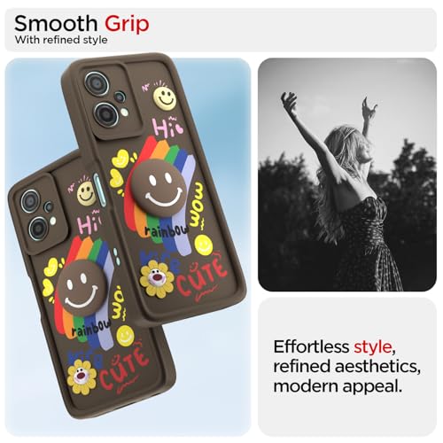 Image of Pikkme Back Cover for OnePlus Nord Ce 2 Lite 5G | Soft Silicone| Cute Rainbow Smile & 3D Cartoon Flower Design | Shockproof Raised Camera Protection Bumper Case (Brown)