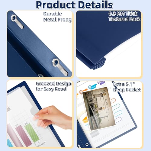 Image of HAUTOCO 12 Pack Plastic Report Covers with 3-Prong Fasteners Clear Front Resume Portfolio Folder for 8.5x11 Letter Size Paper, Presentation Document Report Folders for Office School Use, Navy Blue