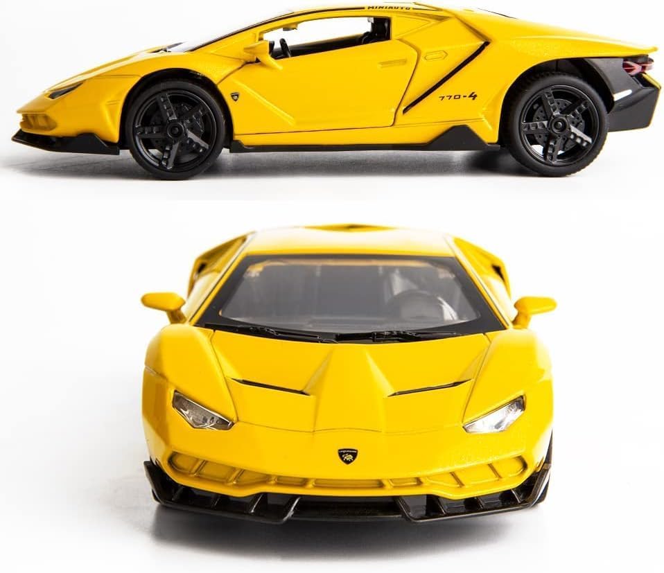 Image of Metal Pull Back Diecast Car 1:24 Big Lamborghini Lp770 Pull Back Car Model With Sound Light Boys Gifts Toys For Kids?Pack Of 1?, Multicolor
