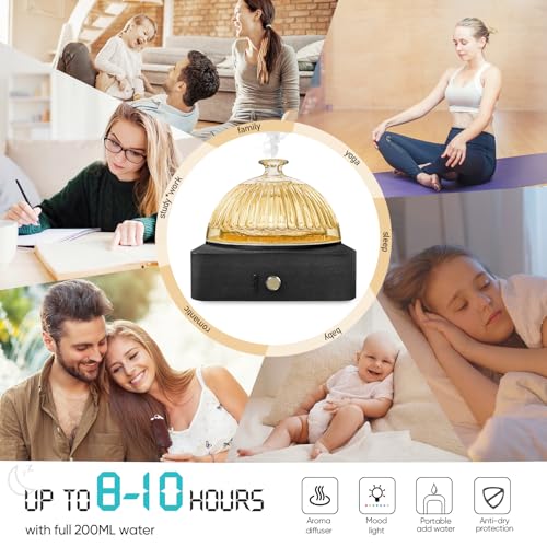 Image of Glass Dome Essential Oil Diffuser with Glass Reservoir & Wood Base-Plastic Free, 200ml Ultrasonic Diffuser for Aromatherapy with Timer 7 Color Light Auto-Off for Home Office Yoga Dark Brown