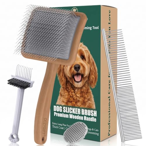 Slicker Brush for Dogs Grooming Kit with Cleaning Rake Tool 4PCS