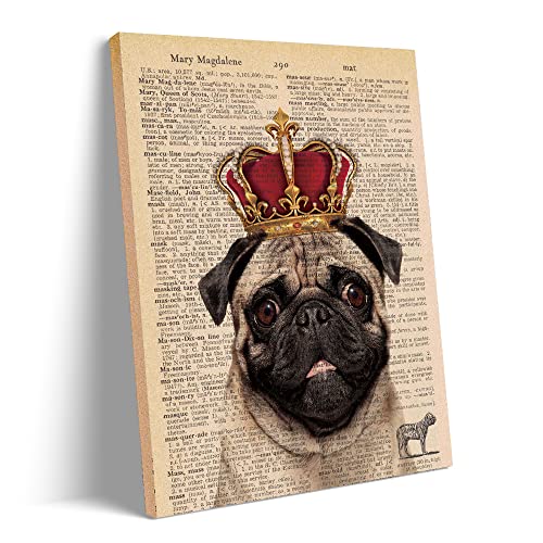 Doi-Lanee Pug With Crown Wall Decor Vintage Poster, Pug Gifts, Dictionary Art Print, Dog Lover Mom Dad Gift Living Room Bedroom Home Decoration, Canvas Poster With Frame Ready To Hang (12X15 Inch) #TOP28