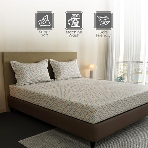 Image of Layers 100% Cotton Bedsheet for Double Size Bed | Lumina Floret Collection | 144 TC Soft & Breathable | Printed with 2 Pillow Covers | Wrinkle Free & Colorfast | 3 Piece Bedding Set - Multicolor