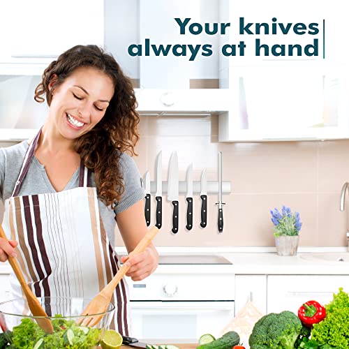 Magnetic Knife Holder For Wall No Drill - Knife Magnetic Strip No Drilling 18 Inch - Stainless Steel Knife Magnet Bar Rack With 3M Adhesive Tape #TOP4