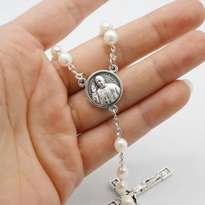 Rosary Beads Catholic for Woman - AAA+ White Vintage Oval Natural Real Pearl Rosary Beads. - Image 6