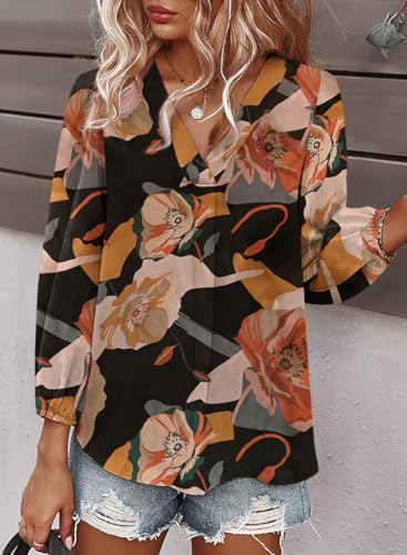 Samefar Women's Long Sleeve Pom Pom Top V Neck Pleated Shirts Casual Loose Blouse4