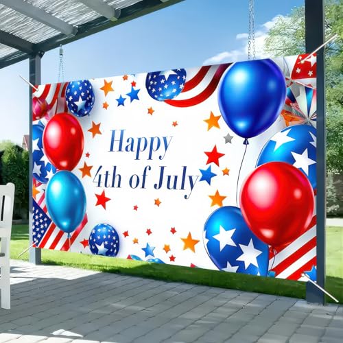 Image of BlissYard Happy 4th of July Background Banner 71 x 43 Inch America Independence Day Indoor Outdoor Patry Decorations Independence Day Theme Veterans Day Memorial Day Decorations Banner