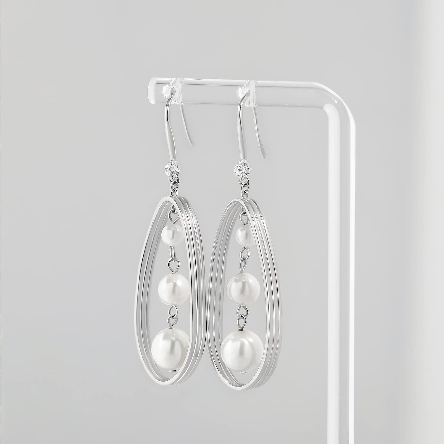 Meissa Orecchini pendenti di perle per le donne Orecchini in argento 925 Orecchini da sposa in oro rosa Orecchini geometrici a forma di pendente (Oro rosa)