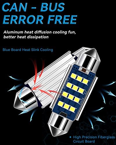 Keiurot 36MM Festoon Led 6418 Led Car Bulbs C5W Bulb CANBUS Error Free 239 6461 Led Festoon Bulbs for Car Interior Dome Map Door Courtesy Number Plate Lights White 12V-24V,Pack of 4