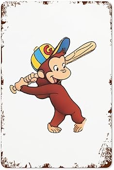 Amazon.co.jp: おさるのジョージ 野球 ブリキ 看板 ブリキの絵 装飾鉄