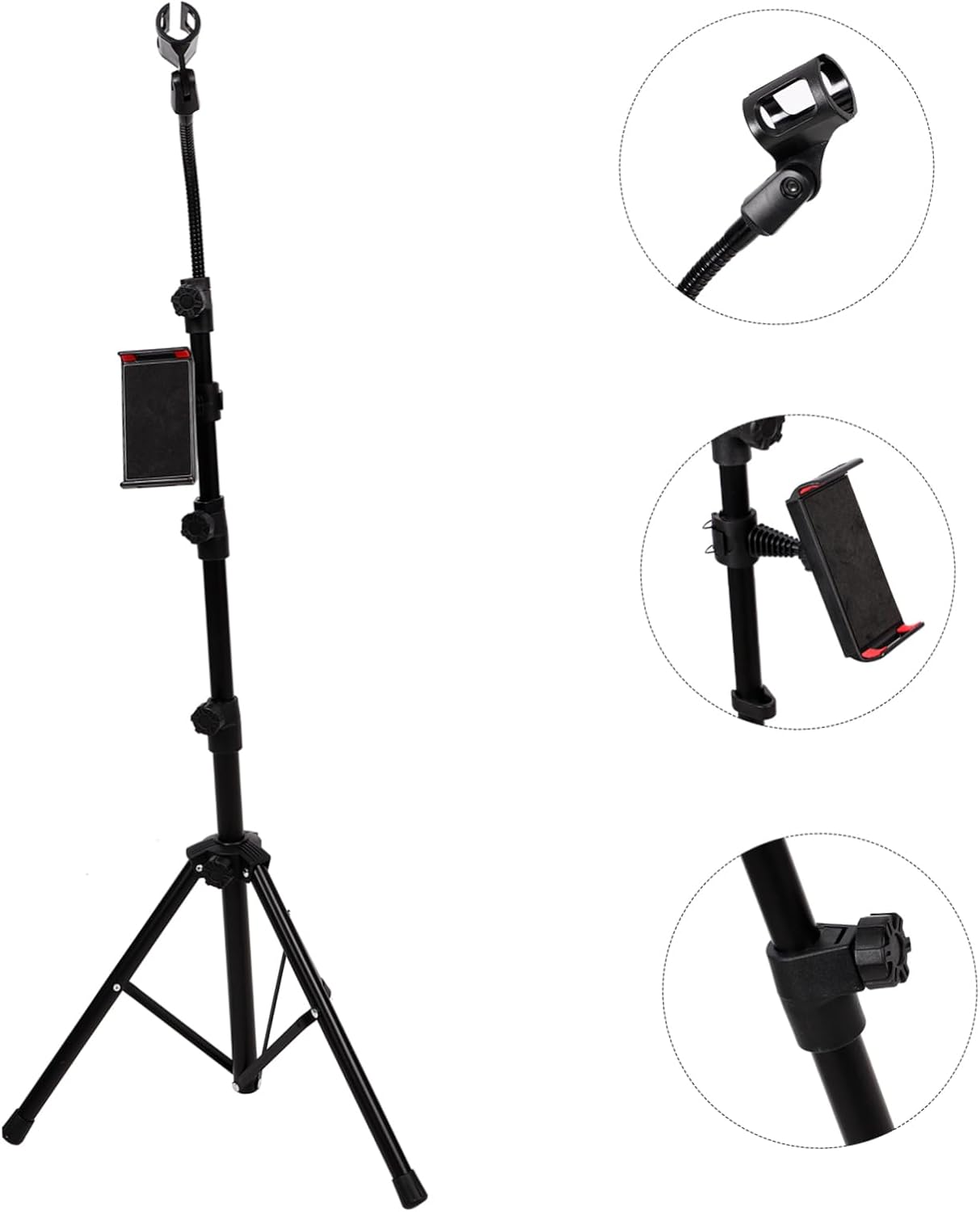 1set Adjustable Floor Standing Microphone Stand Tripod Base for Live Podcasting and Karaoke Suitable for Microphones Easy to Transport and up