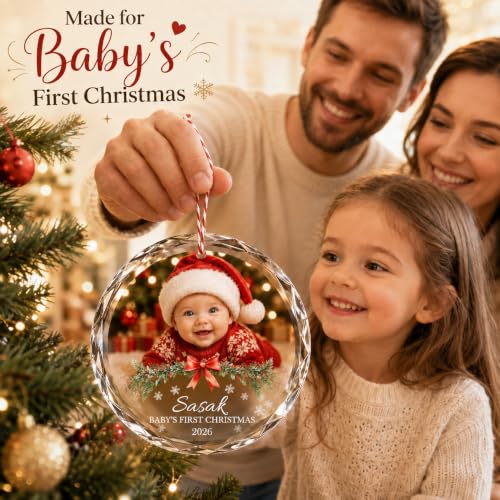 Image of Bemaystar Personalized Baby's First Christmas Photo Crystal Ornament 2026