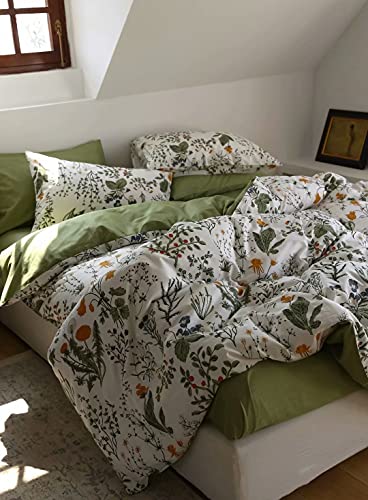 Karever Botanical Comforter Set Queen White And Sage Green Floral Plant Bedding Set Garden Pattern Printed On White Women Reversible Blanket 3 Pcs Girls Breathable White Floral Bed Comforter Set #TOP4