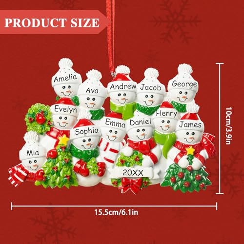 Image of iDIY 2026 Personalized Christmas Ornaments - Family of 12 - Custom Snowman Family Christmas Ornaments with Name, Customized Premium Resin Keepsakes Ornaments for Christmas Tree Decorations