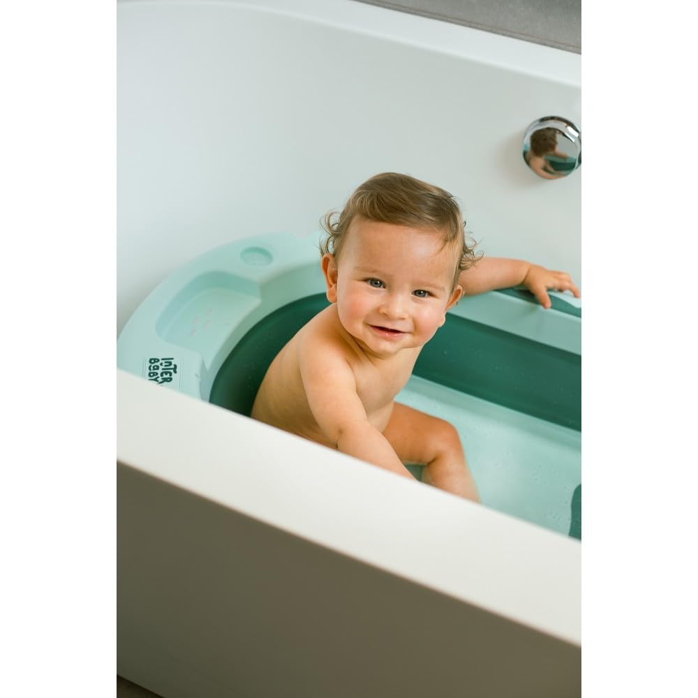 Składana wanna dla niemowląt Interbaby 80x47x21 cm | Składana wanna dla niemowląt z kubkiem do płukania, antypoślizgowa, szczelna nasadka | przenośna, łatwa do przechowywania, wygodna, niebieska