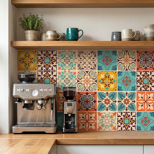 meihea Vintage Moroccan Bohemian Tile Stickers 30 PC Pack - Self-Adhesive PVC Waterproof Wall Decals...