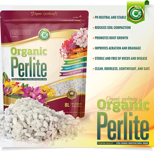 Organic Perlite - Made in USA for Indoor/Outdoor Plants & Organic Gardens - Horticultural Soil Amendment Additive Conditioner Grow Media for Succulents • Orchids and More! (8 Liters Premium Grade)