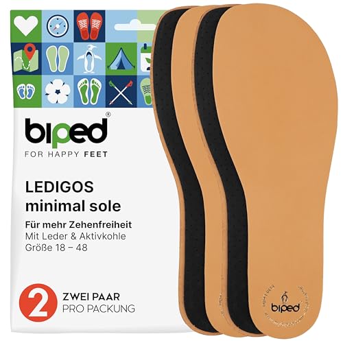 biped minimal sole LEDIGOS - 2 Paar Einlegesohlen für Minimal- & Barfußschuhe - Premium Leder Einlagen mit Aktivkohle - Schuheinlagen für Erwachsene und Kinder(41)