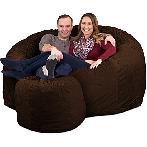 Image of ULTIMATE SACK 6ft Bean Bag Chair & Footstool, Oversize Bean Bag Chair for Adults, Comfy Chair Bean Bag Couch Lounge Sofa Loveseat Furniture | Brown Fur