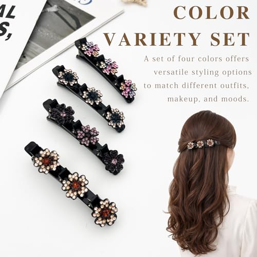 Set de 4 pinzas para cabello con piedras brillantes trenzadas miniatura 5