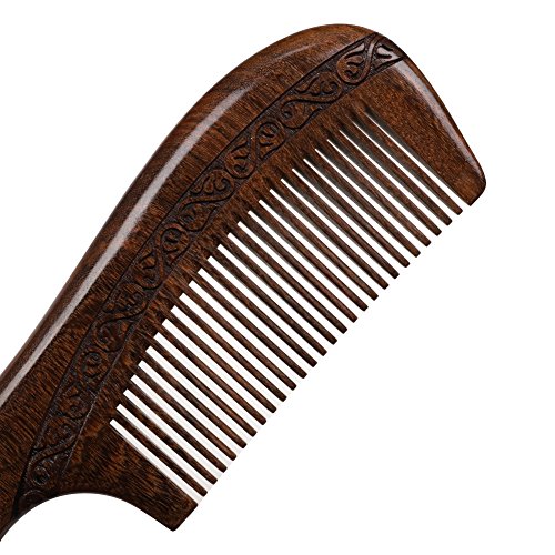Foto von Kamm aus Sandelholz Breite 20cm Holzkamm antistatisch unisex für Damen Herren Kinder Reise Kamm mit Griff Haarkamm für dicht feines und langes Haar Kamm massage langlebig natur Bartkamm als Geschenk