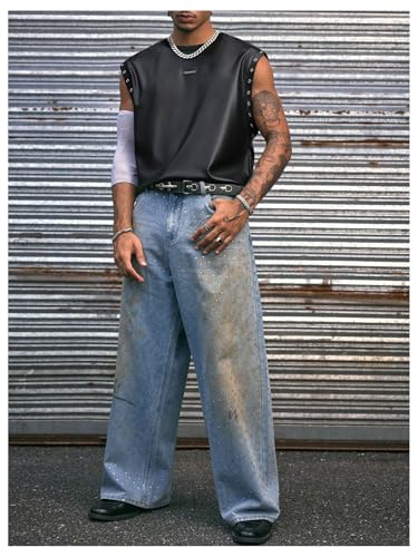 Men's Grunge PU Leather Tank Top Crew Neck Sleeveless Eyelet Grommets Summer Tank Shirt Streetwear4