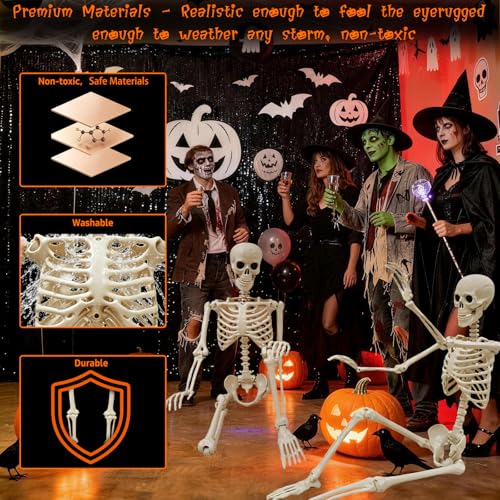Image of breesky Life Size Skeleton for Halloween: 4.43ft Realistic Human Anatomy Full Body Skeleton Model with Posable Movable Joints - Skeletons for Outdoor Yard Haunted House Atmosphere Decoration (1PC)