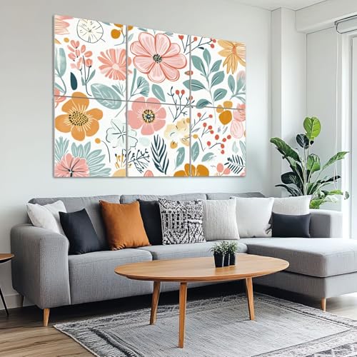 6 Pack Paneles Acústicos Decorativos Absorbentes de Sonido con Motivos Florales Boho en Tonos Pastel, Autoadhesivos para Estudios y Oficina 72"x48" miniatura 6