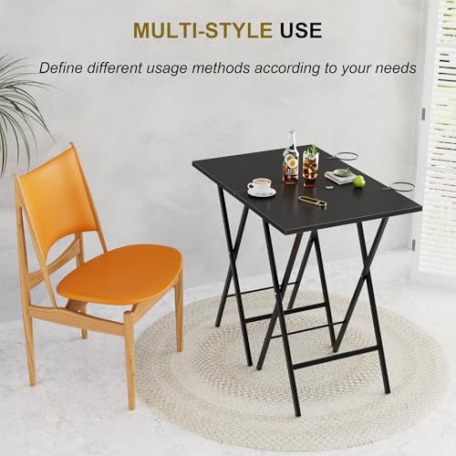 Image of VECELO Folding TV Tray for Eating Set of 2, Portable Dinner /Snack Table with Cup Holder for Couch, Living Room and Small Space, Matte & Black
