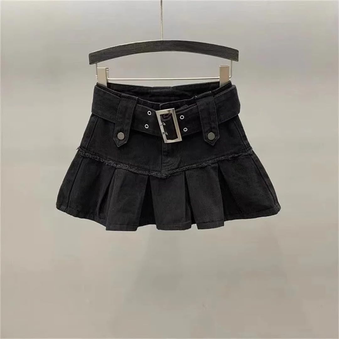 Gonna da donna vintage a pieghe in denim Street Slim a forma di A mezza lunghezza