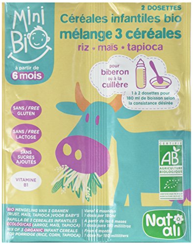 Nat-Ali Céréales Infantiles Bio 3 Céréales 6+ Mois 18 g - Lot de 8