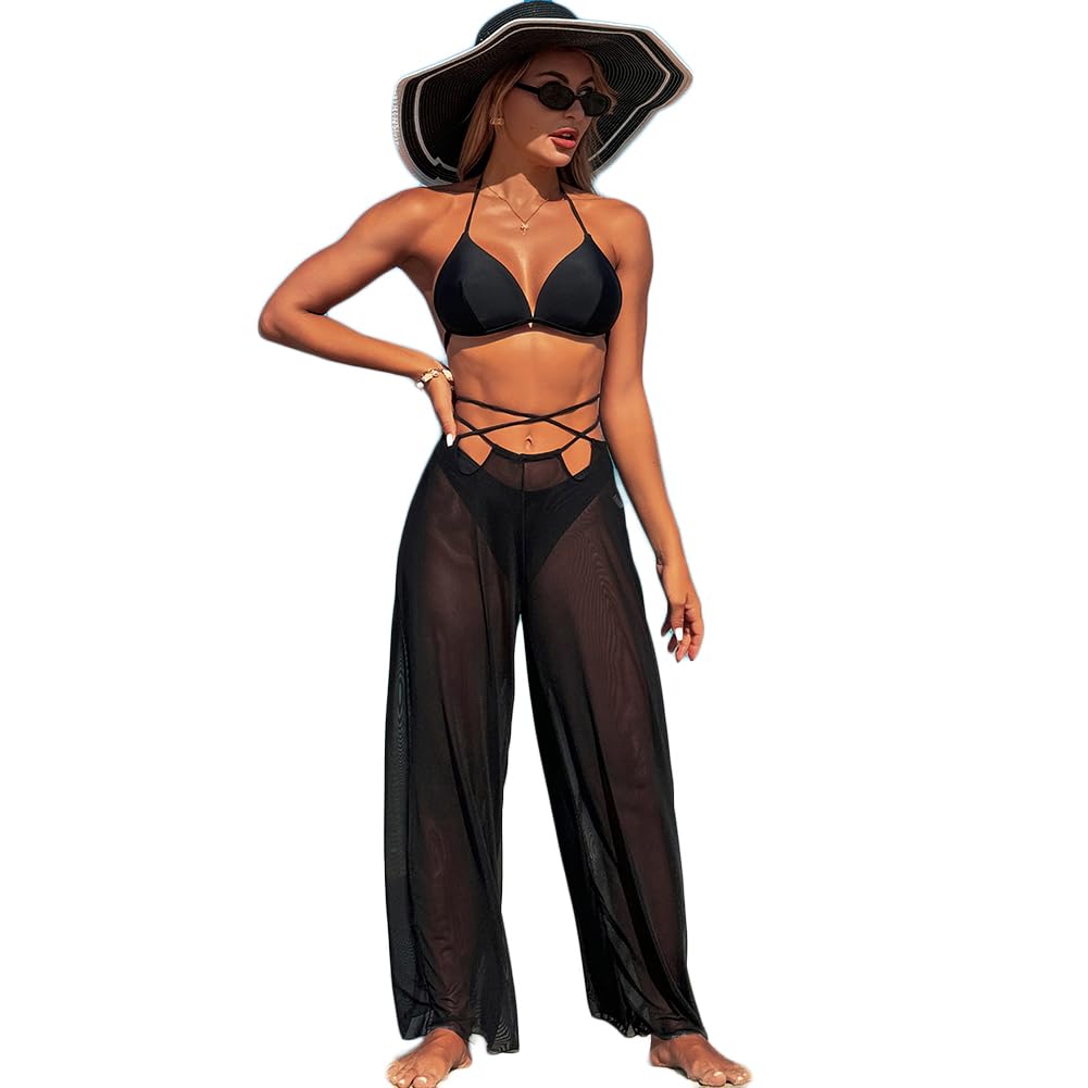 XYFfybhsd Women's Solid Three-Piece Bikini Swimsuit Set Quick-Drying High Elastic(Size:S,Color:Black)