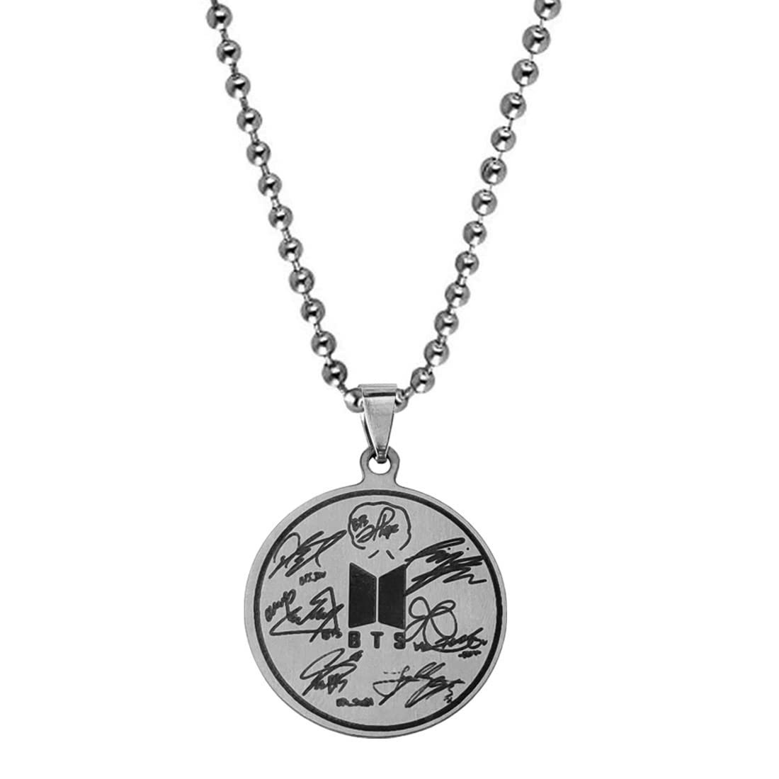 BTS Members Sign Silver And Black Stainless Steel Pendant Necklace Chain For Men And women