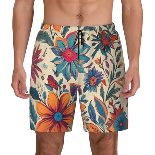 Colorful Boho Floral Print Men Stylish Functionality Swim Trunks Breathable Beach Shorts Surfing Gym Fishing