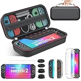 Spican Switch 2 Accessories 4 in 1 Bundle Kit, Switch Carrying Case Compatible with Nintendo Switch 2 (2025)/Switch/Switch Oled, Split-Clear Protective CoverX1 & Screen ProtectorsX2 & Grip CapsX4 for Switch 2